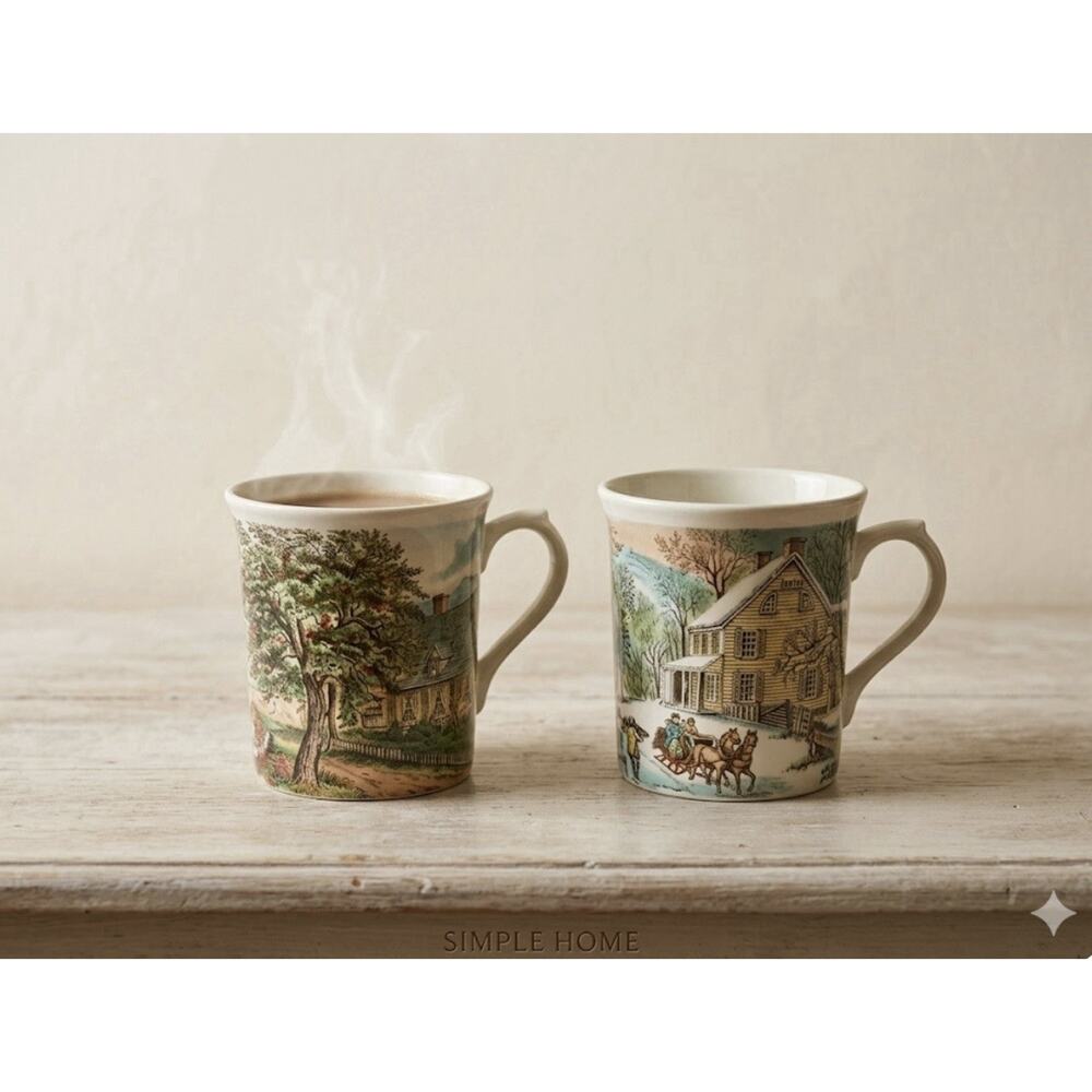 Vintage Johnson Brothers Winter Seasons Coffee Tea Cup Mug, Lot of 2, EUC